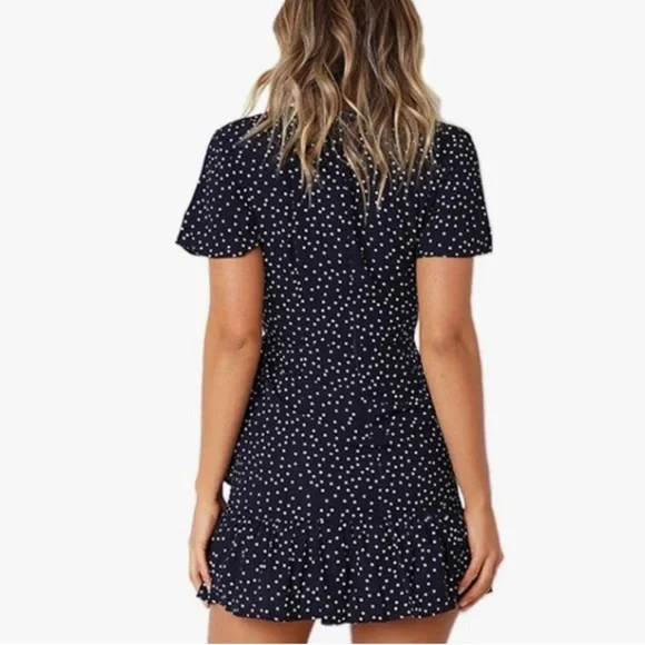 Relipop Navy Blue Polka Dot Wrap Dress | Size M - Picture 6 of 7